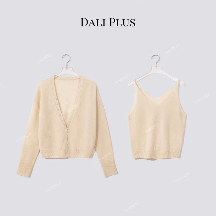 DALI PLUS“山羊绒吊带背心两件套开衫”长袖针织-D5CK2060-1
