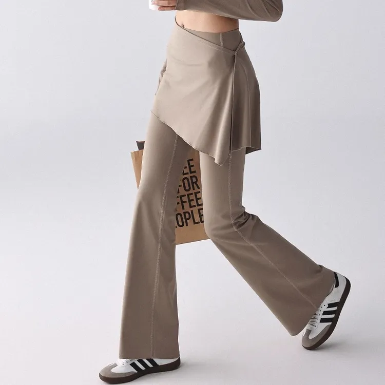 假两件瑜伽裤女外穿高腰提臀普拉提训练运动长裤微喇阔腿裤健身裤