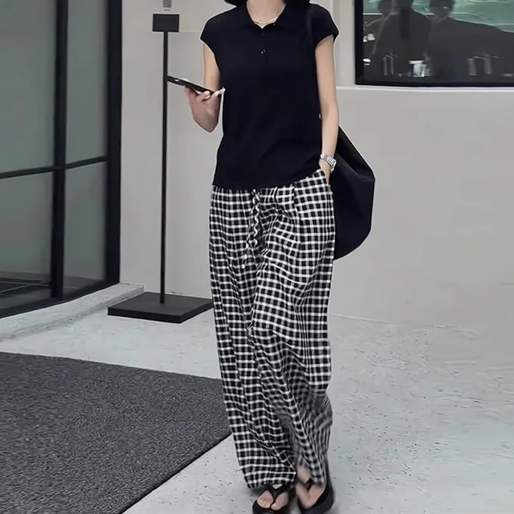 新款小众复古新款polo领衬衫休闲阔腿裤