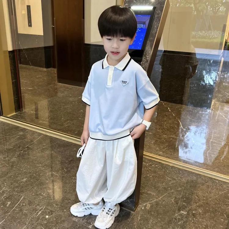 男童夏季polo衫套装薄款儿童冰丝凉感短袖男孩休闲痞帅风洋气潮服