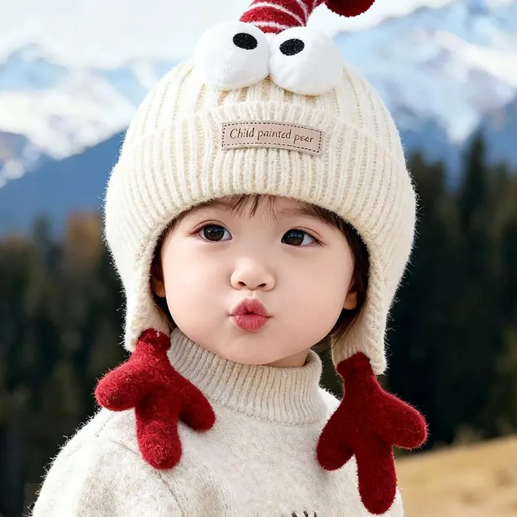 儿童搞怪帽子秋冬季保暖加厚针织护耳毛绒帽男宝宝女孩防风毛线帽