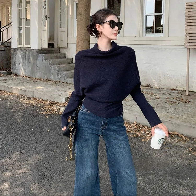 设计感慵懒清冷洋气毛衣针织衫女秋冬新款复古酷飒收腰高级感上衣