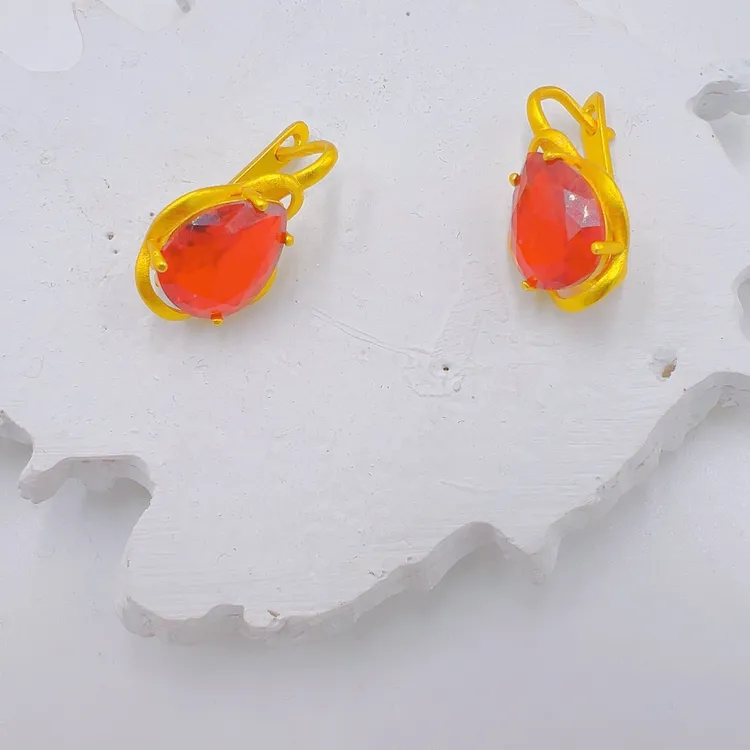 铜合金仿水晶耳饰 铜合金民族风手工复古耳环黄色红色耳扣时尚