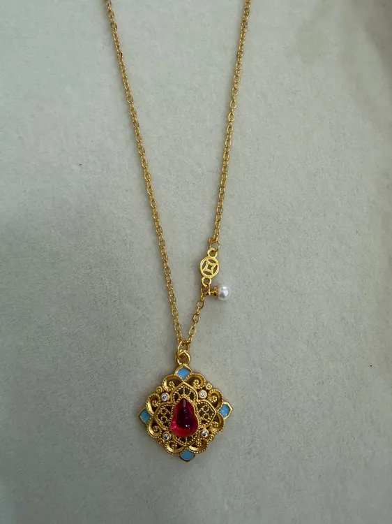 铜合金项链 【宋韵四合如意项链】宫廷复古紫葫芦简约风 金色百搭