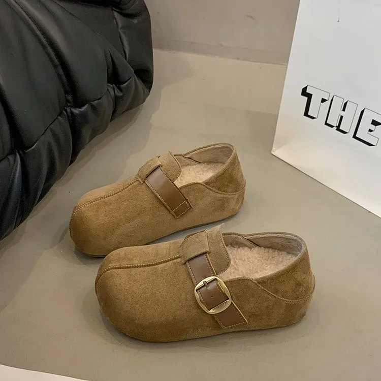 厚底内增高加绒勃肯鞋一脚蹬包头半拖鞋女外穿2025新款秋季棉拖鞋