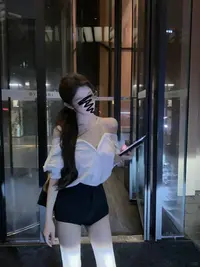 【米妮】“华灯初上”高智姐感网纱烫钻拼接假两件长袖衬衫