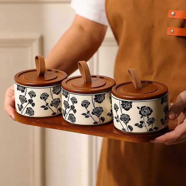 陶瓷储物罐防潮收纳密封罐白糖储存罐女士茶叶罐高级感带盖储豆罐