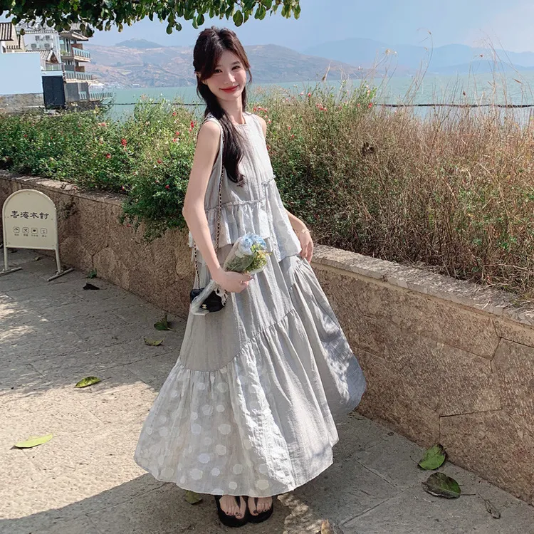 夏日绝美套装穿搭2025新款韩系设计感荷叶边无袖背心半身裙两件