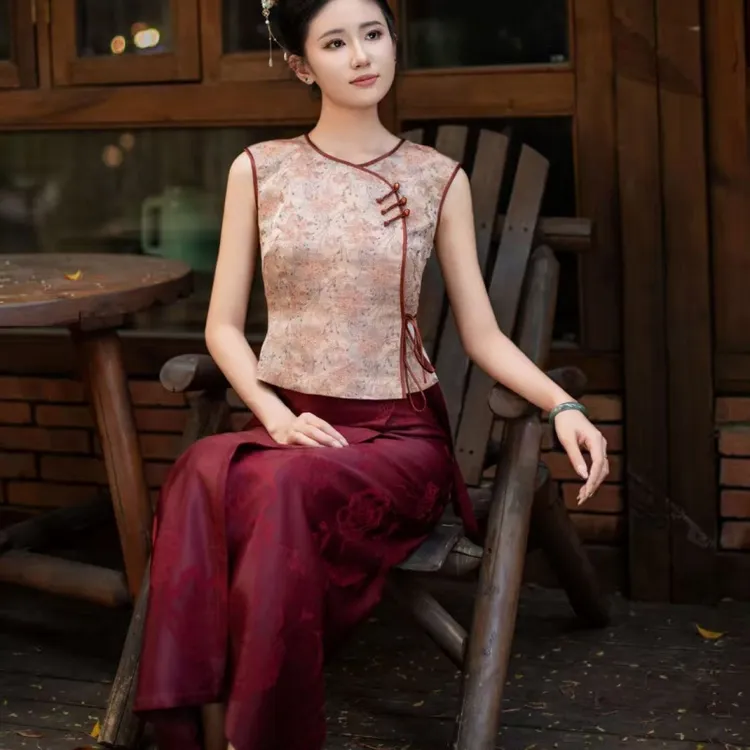 2025新中式禅意古风少女减龄轻熟穿搭红色斜襟旗袍裙子国风套装女