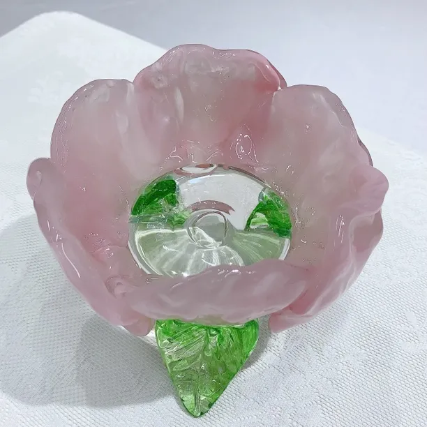粉色花瓣玻璃中古精致陶瓷创意牡丹花碗精美简约外贸设计感果斗