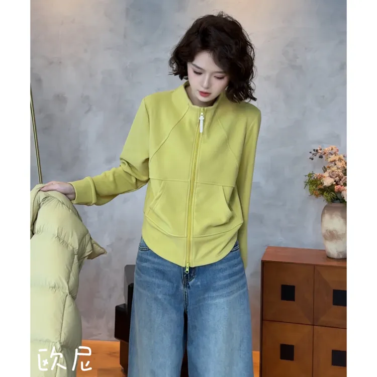 欧尼私服 2025冬款 极简百搭立体剪裁立领双拉链卫衣 2510C6778