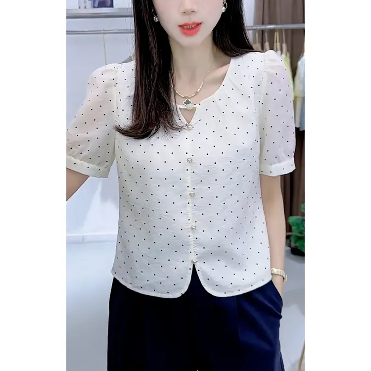 小个子时尚波点短袖衬衫女2025年夏季新款洋气减龄遮肉显瘦上衣潮