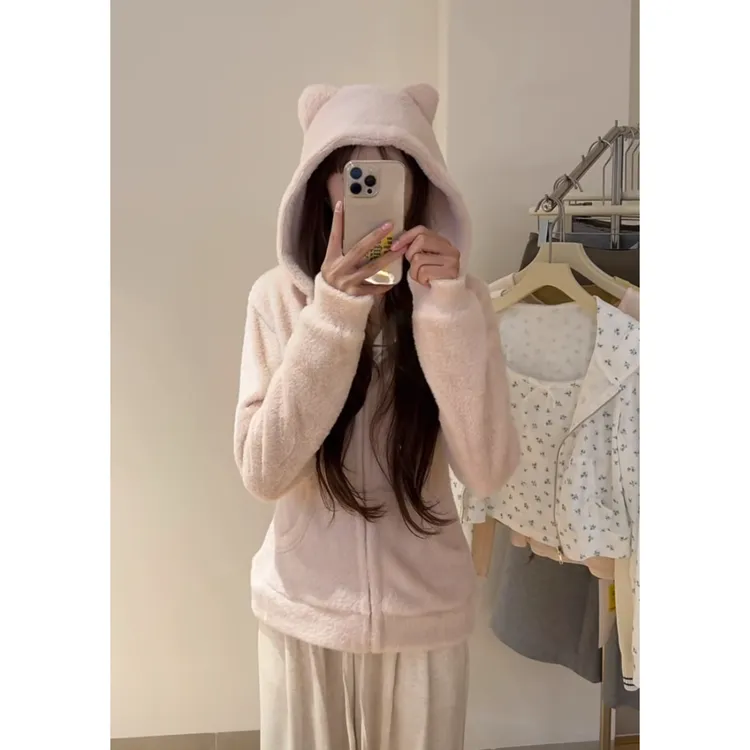 【软糯小熊】高克重800g仿水貂毛小熊连帽卫衣外套23050#