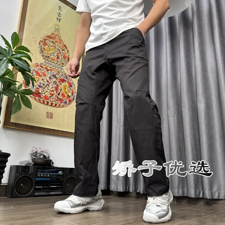 日单户外机能！格子防泼水软壳冲锋裤男士立裁拼接百搭直筒休闲裤
