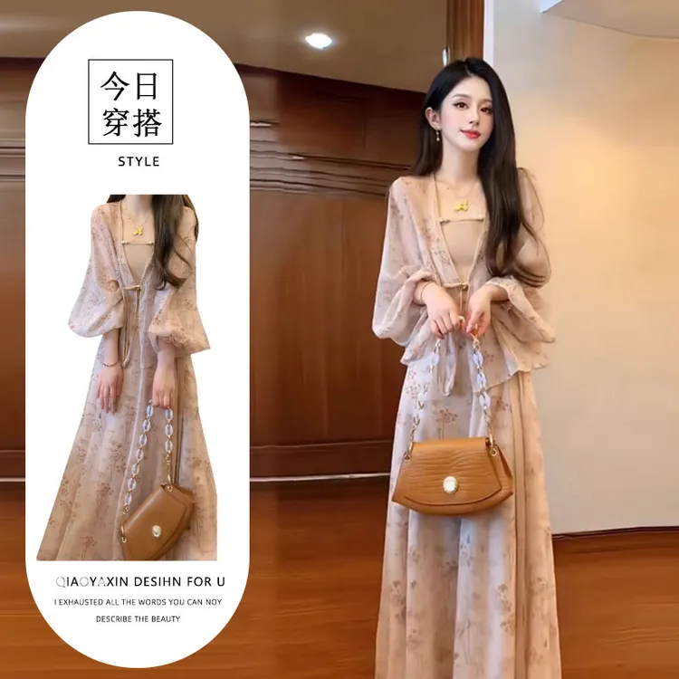 新中式气质改良汉服三件套女装2025夏季新款气质碎花国风开衫半裙