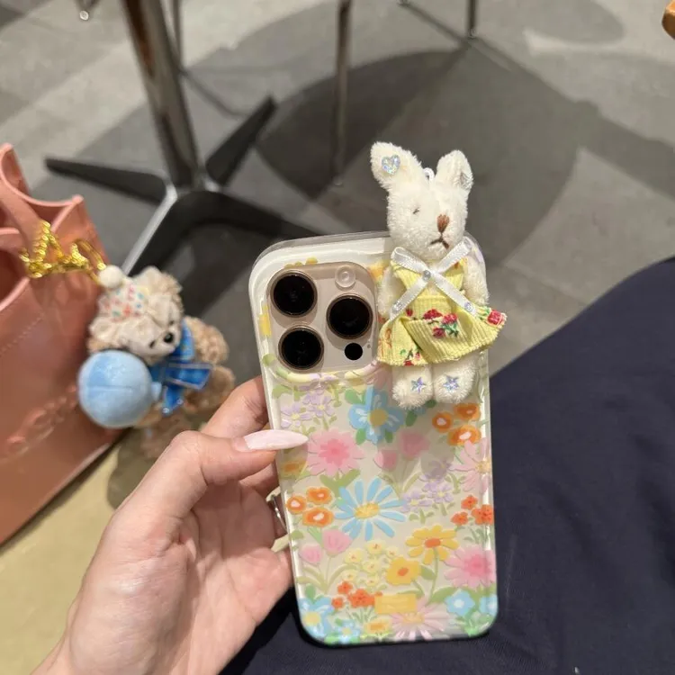夏日小清新彩色花朵兔子适用苹果16promax手机壳15保护套141少女3