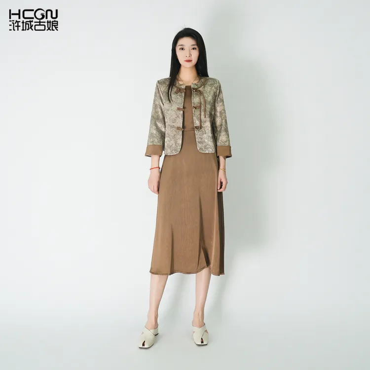 浒城古娘国风中式夏季显瘦时尚气质两件套装WB2503498+WB2503499