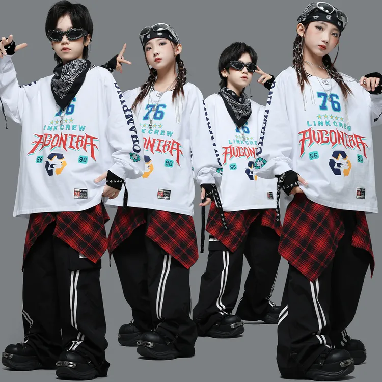 儿童街舞服装男童潮牌T恤运动裤嘻哈hiphop练功服架子鼓表演出服
