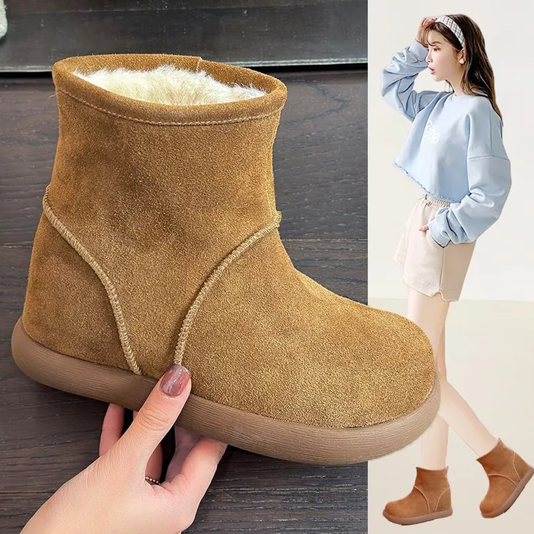 加绒保暖2025复古风磨砂皮厚底内增高8CM女短靴日常通勤雪地防滑