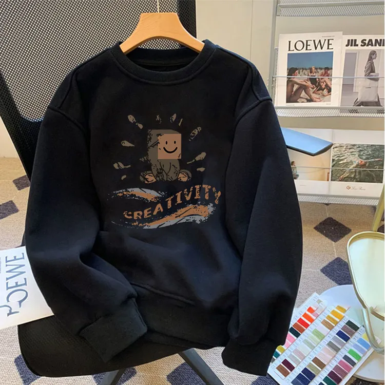 特大码300斤高街潮牌圆领卫衣男秋冬vintage宽松加绒加厚保暖上衣