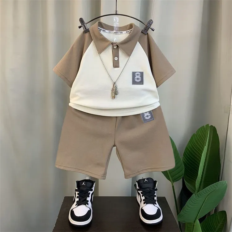 男童洋气套装2025新款夏季中小童polo衫短袖短裤套装休闲运动衣服