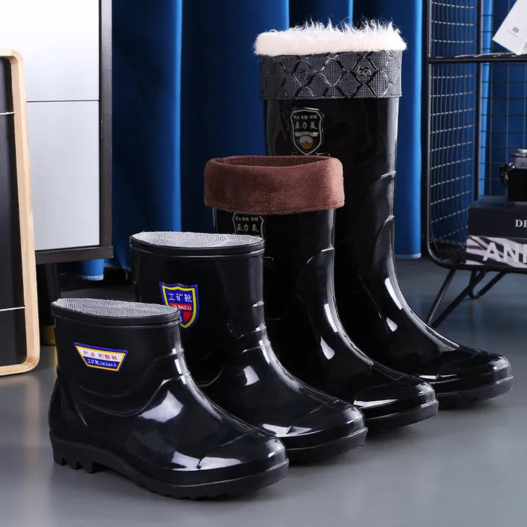 耐磨高筒雨鞋男款保暖水鞋加棉加厚长筒雨靴加绒防滑劳保工地胶鞋