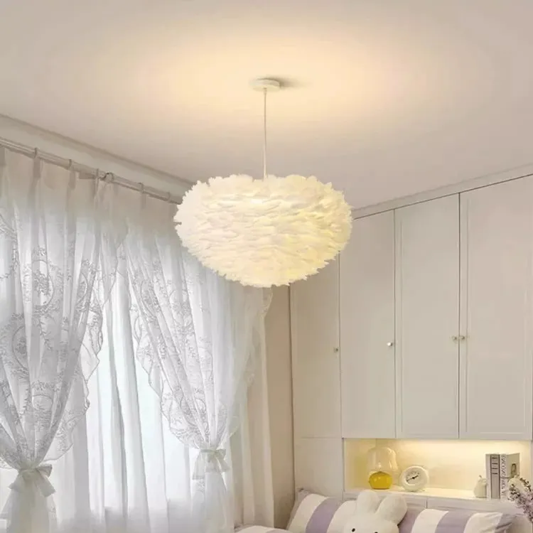 羽毛灯创意个性网红房间吊灯北欧卧室儿童房女孩2025年温馨灯具