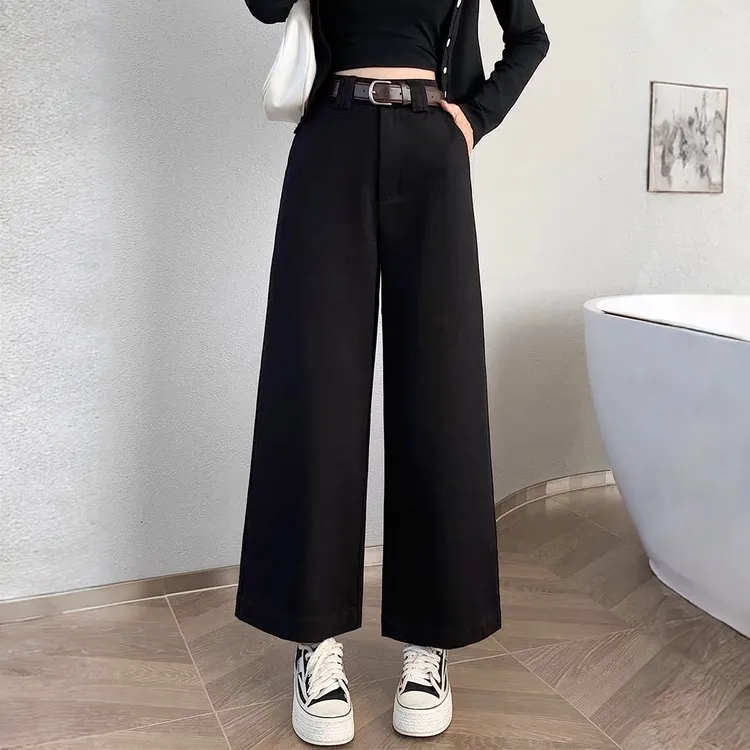黑色高腰直筒牛仔裤女2025秋季新款宽松显瘦垂感窄版阔腿九分裤子