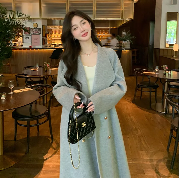 【日耳曼】秋冬新款100羊毛高端双面羊毛大衣毛呢韩剧女主外套显瘦