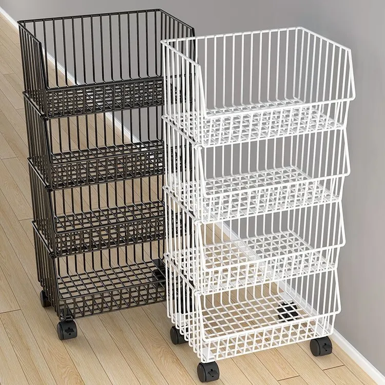 【厨房置物架】落地多层收纳架零食小推车转角架可移动铁艺架菜篮子