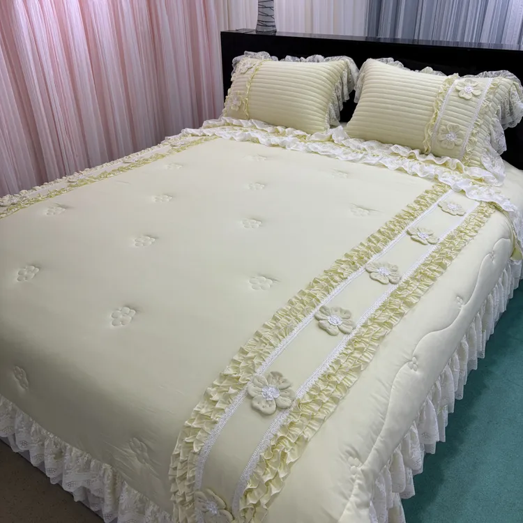 「凡一家纺」芙蓉莫代尔棉绒床盖款四件套刺绣公主风（多功能被）被子