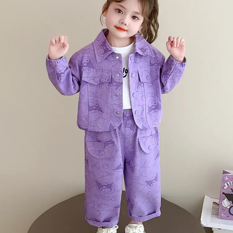 女童秋装工装外套直筒裤两件套2025新款中小童洋气可爱韩版套装潮