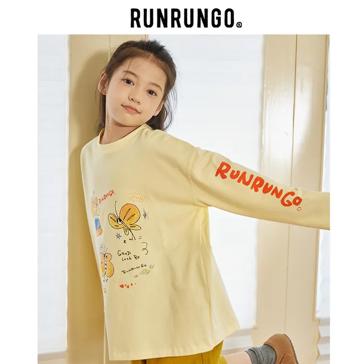 Runrungo【格雷系少女】纯色童趣印花长袖T儿童女童男童休闲流光