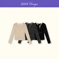 RRB Design 时髦拼色亨利领舒适弹力百搭长袖打底衫修身百搭T恤