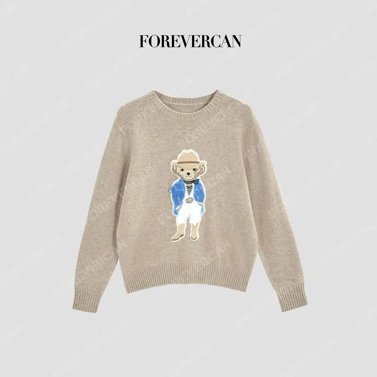 FOREVERCAN“小熊肖像”初剪羊羔毛百搭高弹针织毛衣MY10033