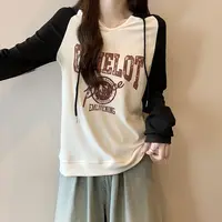美式松弛感百搭上衣外套秋季大码胖妹妹显瘦印花连帽长袖卫衣6258