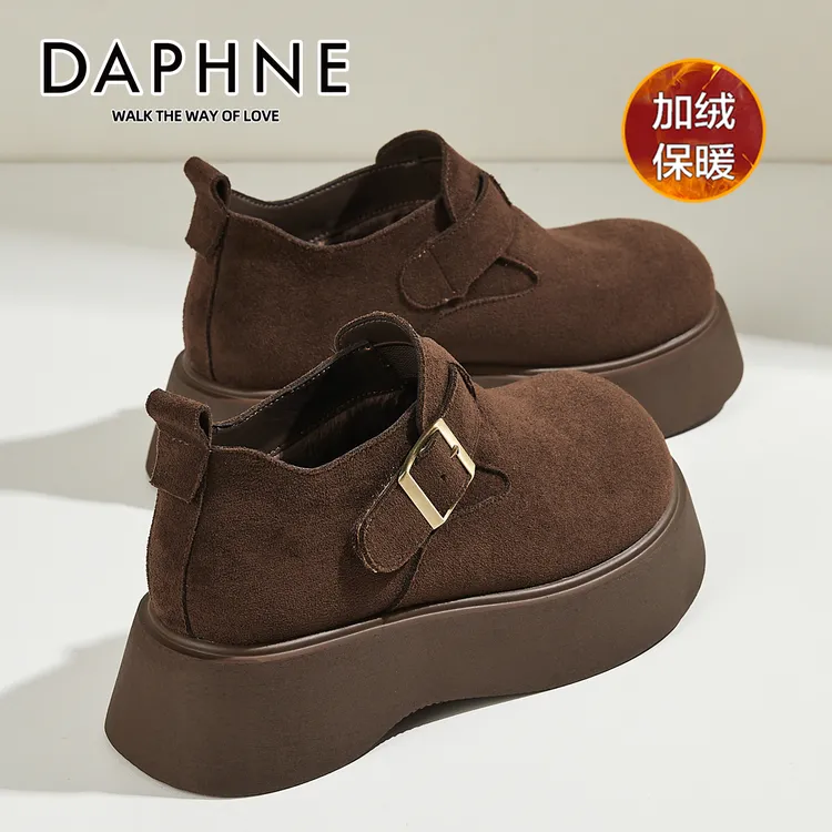 达芙妮厚底勃肯鞋女鞋冬季25新款加绒潮流百搭棉鞋复古休闲乐福鞋