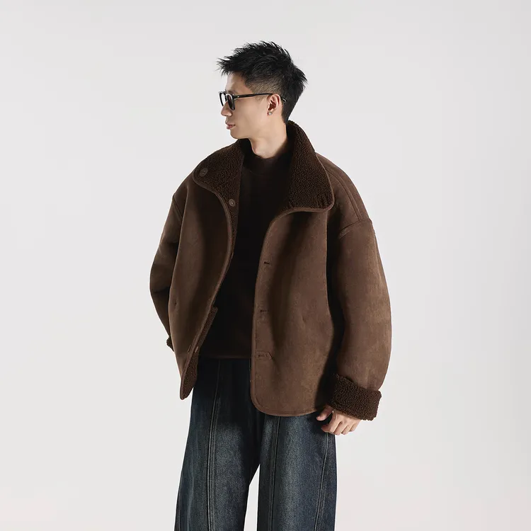 GCCDUPE77『托卡』磨绒绗线工艺双面穿皮毛一体仿麂皮绒夹克外套