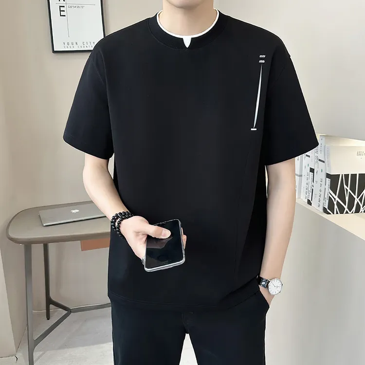 夏季果冻棉假两件撞色短袖恤