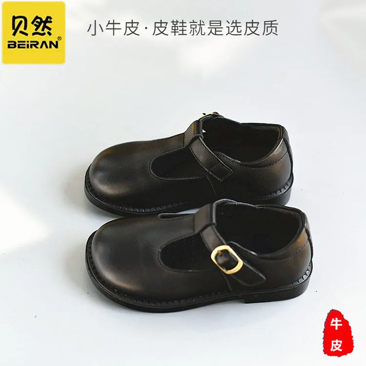 贝然头层牛皮女童公主宝宝皮鞋儿童丁字扣带轻便软底校园学生单鞋