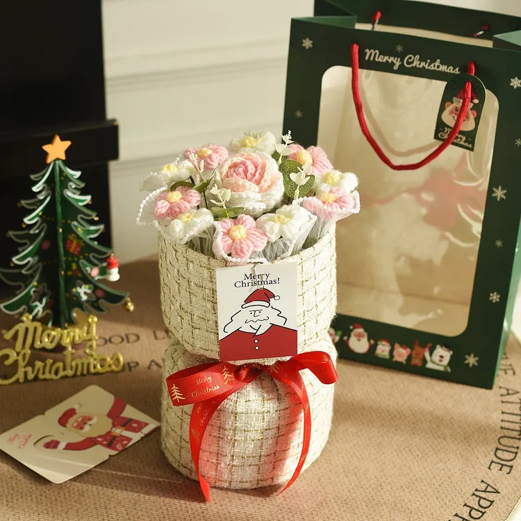 小香风抱抱桶针织毛线花编织向日葵玫瑰花束生日送长辈圣诞节礼物