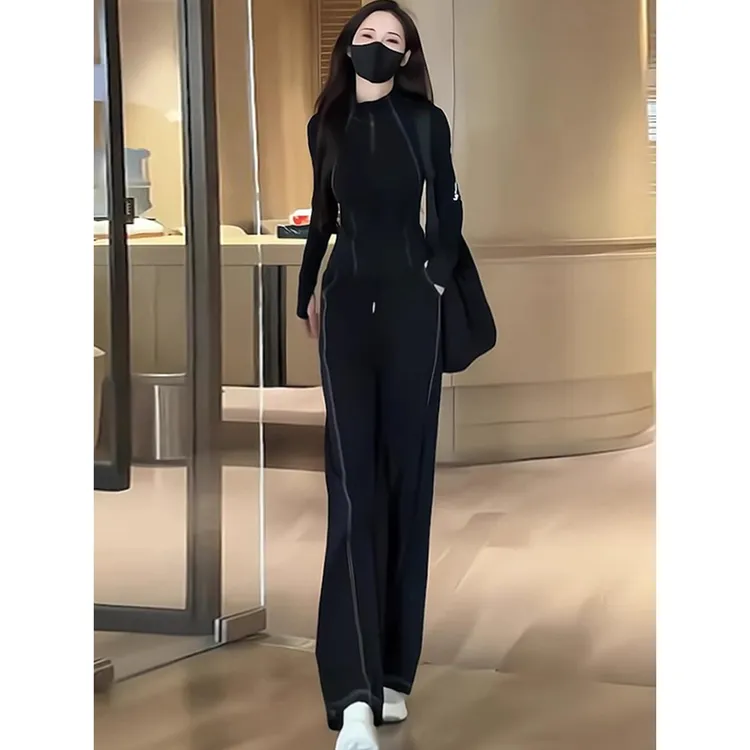 早秋穿搭一整套时尚休闲黑色女士运动秋季套装入秋穿搭一整套女装