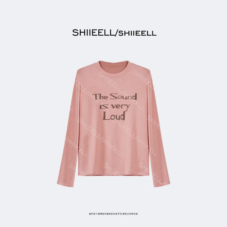 SHIIEELL【粉雾T】修身气质套头秋冬简约印花圆领T恤W2512