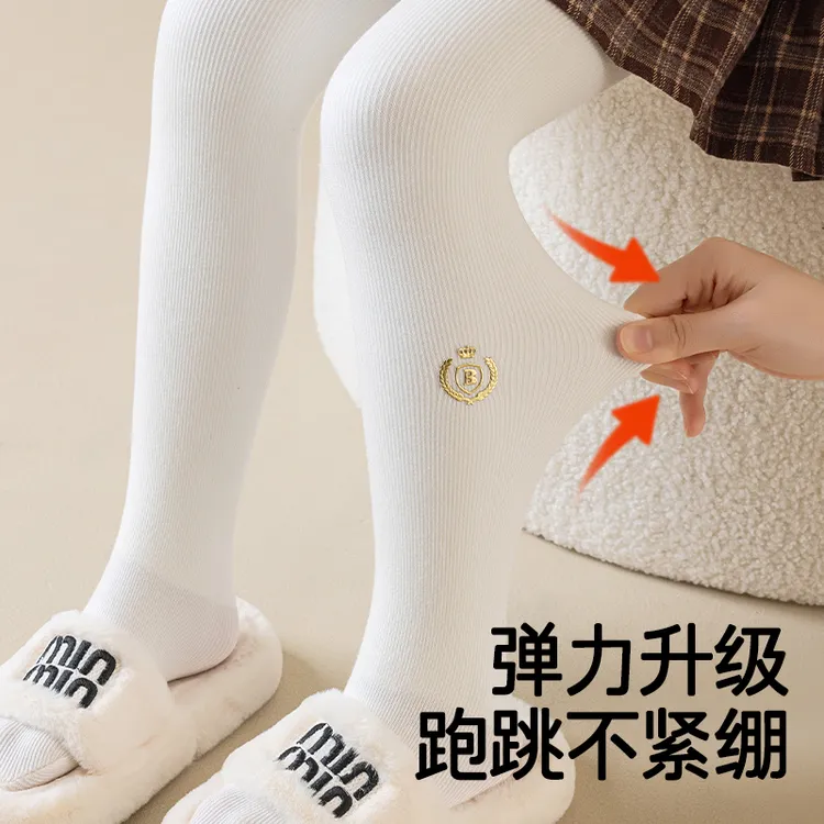【加绒加厚】儿童徽章竖条棉连脚款10°-零下5°小香风 学院系 裤袜