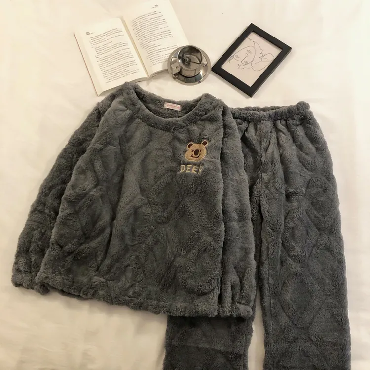 珊瑚绒睡衣秋冬款女加厚卡通可爱长袖可外穿冬季加绒家居服套装冬