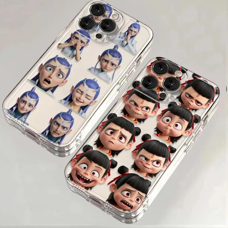 哪吒表情包适用苹果16手机壳iPhone14透明15防摔12卡通软保护套