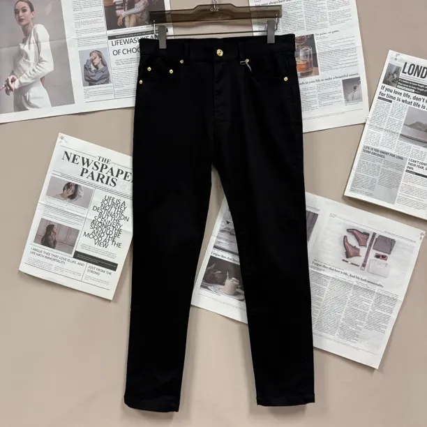 【国际装-24k金纽扣】男士真金电镀五金高织高弹防褪色小直筒牛仔裤