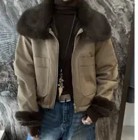 冬季女翻领短款美拉德风短外套时尚外套女士大毛领#5796
