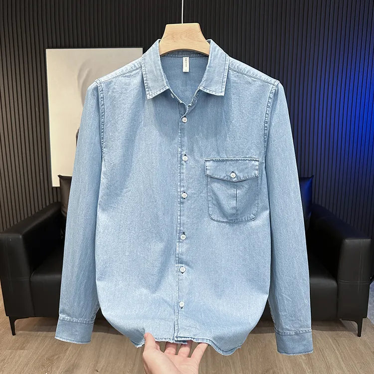 春秋季新款复古牛仔长袖衬衫男宽松休闲潮流纯棉日系男装衬衣外套