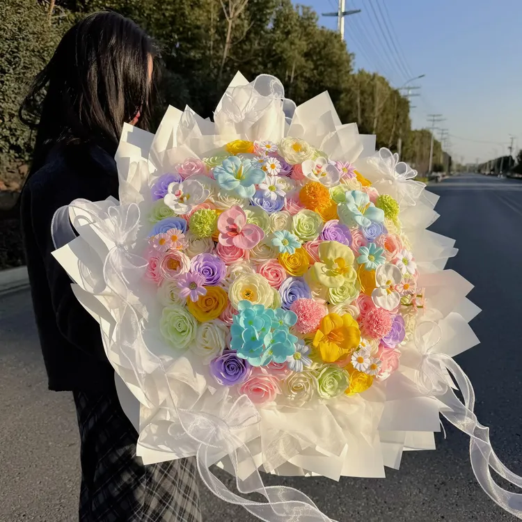 创意花束礼物永生花多巴胺玫瑰香皂花情人节送闺蜜女友订婚生日